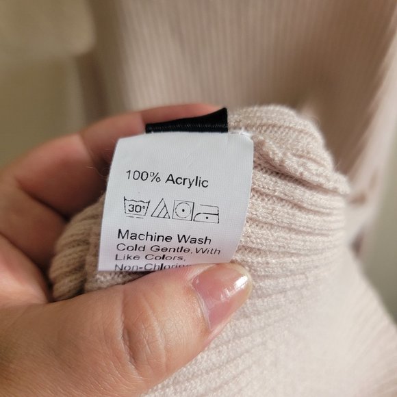 Cream Colored SHEIN Acrylic Cut-Out Shoulder Sweater/Cold Shoulder Turtleneck - Picture 5 of 5